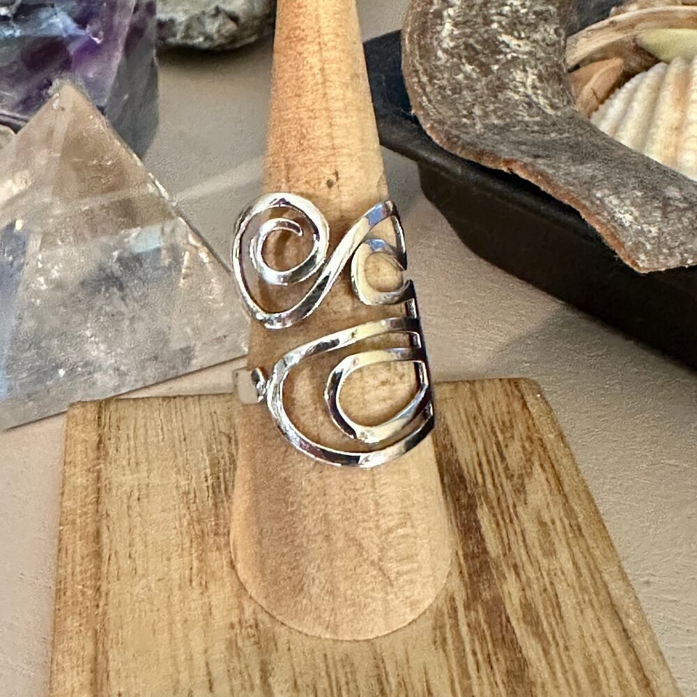 Sterling Silver Swirl Adjustable Statement Ring-Artsy Modern Design